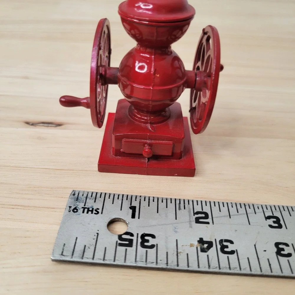Vintage Die Cast Metal Coffee Grinder Pencil Sharpener Red Miniature Hong Kong